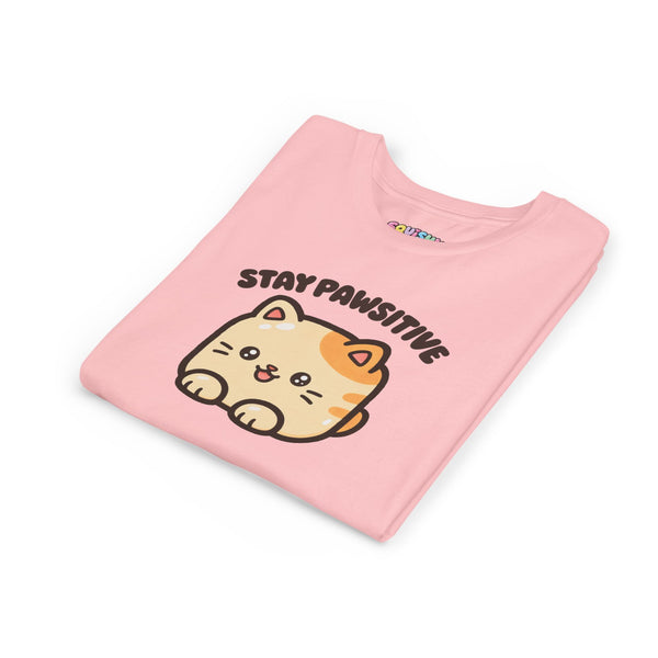 "Stay Pawsitive" Cube Cat Kids T-Shirt | Squishy Cuties