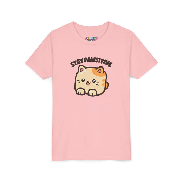 "Stay Pawsitive" Cube Cat Kids T-Shirt | Squishy Cuties