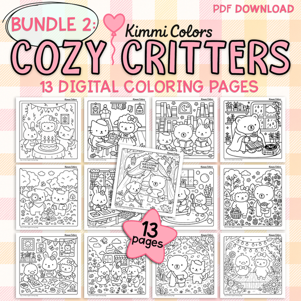 Bundle 2: Cozy Critters Digital Coloring Pages