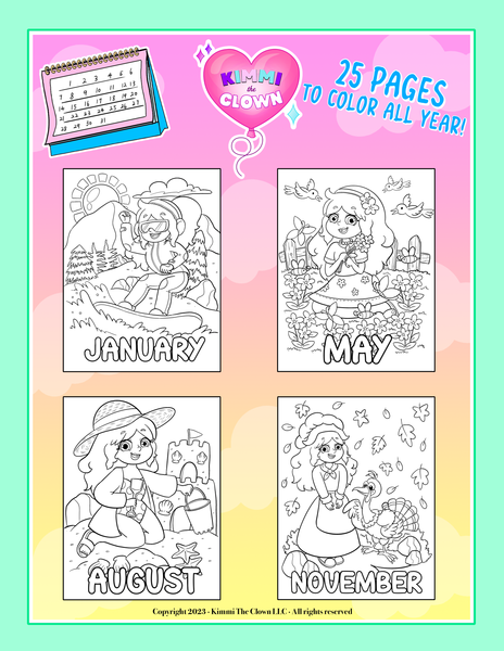 Kimmi The Clown Calendar Coloring Book - Digital Download